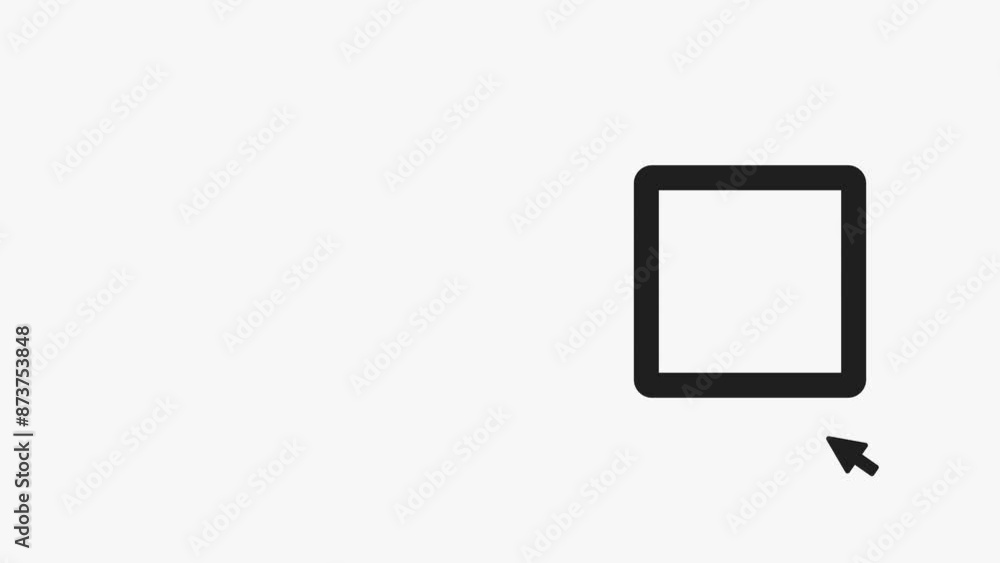 Looping animation of black cursor clicking on square, moving from left to right on white background, ideal for web design or user interface demonstrations Looping animation of black cursor clicking on square, moving from left to right on white background, ideal for web design or user interface demonstrations