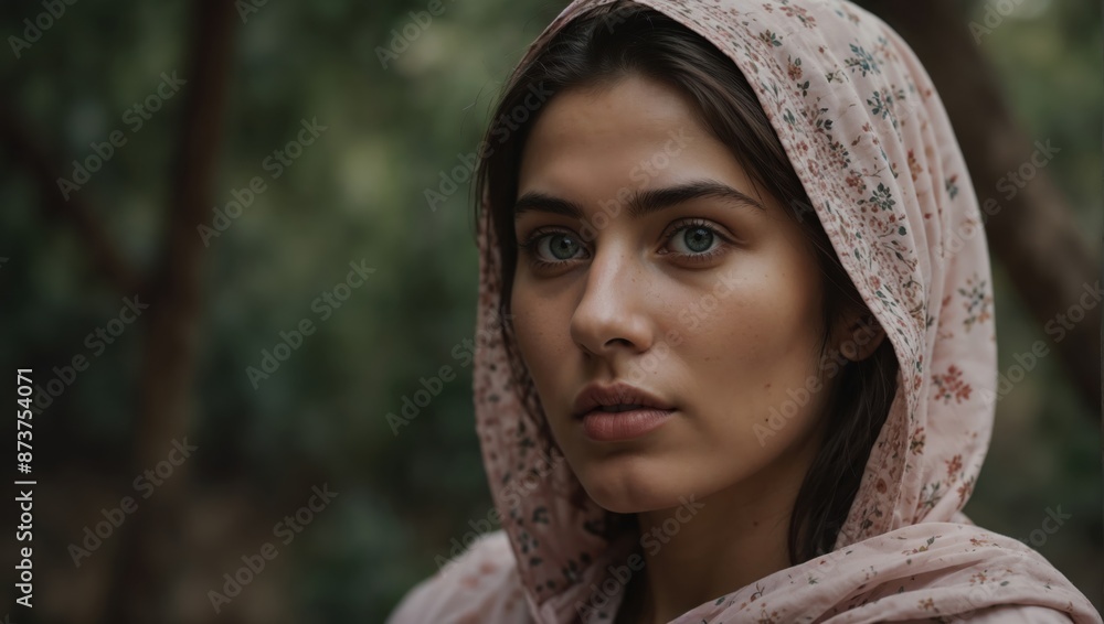 Portrait of a beautiful young woman in a headscarf. Portrait of a beautiful young woman in a headscarf.