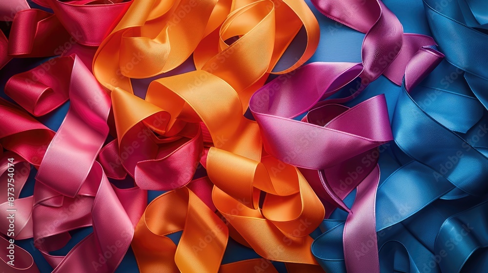 Colorful satin ribbons in vibrant shades of pink and blue Colorful satin ribbons in vibrant shades of pink and blue