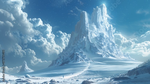 Wallpaper Mural A solitary figure walks towards a towering snow-capped mountain peak against a backdrop of dramatic clouds. Torontodigital.ca