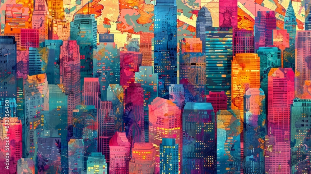 Vibrant abstract cityscape with colorful buildings. A modern artistic interpretation of an urban environment. Vibrant abstract cityscape with colorful buildings. A modern artistic interpretation of an urban environment.