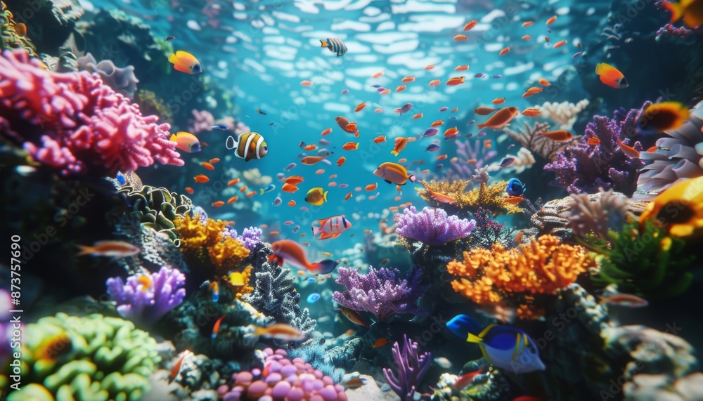Fototapeta premium Coral reef with diverse marine species underwater summer paradise travel