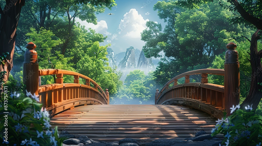 Obraz premium Cartoon Style Wooden Bridge Design