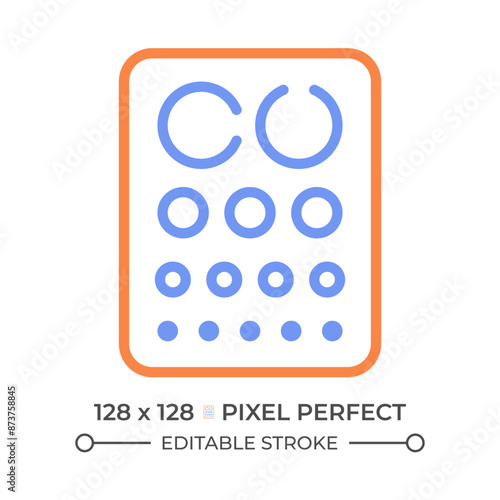 Eye chart two color line icon. Vision examination. Optometrist eye diagnostic. Perception correcting bicolor outline symbol. Duotone linear pictogram. Isolated illustration. Editable stroke