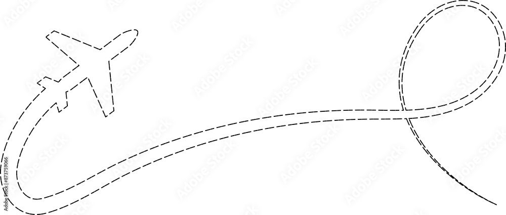 Airplane line path icon, flight, route, travel