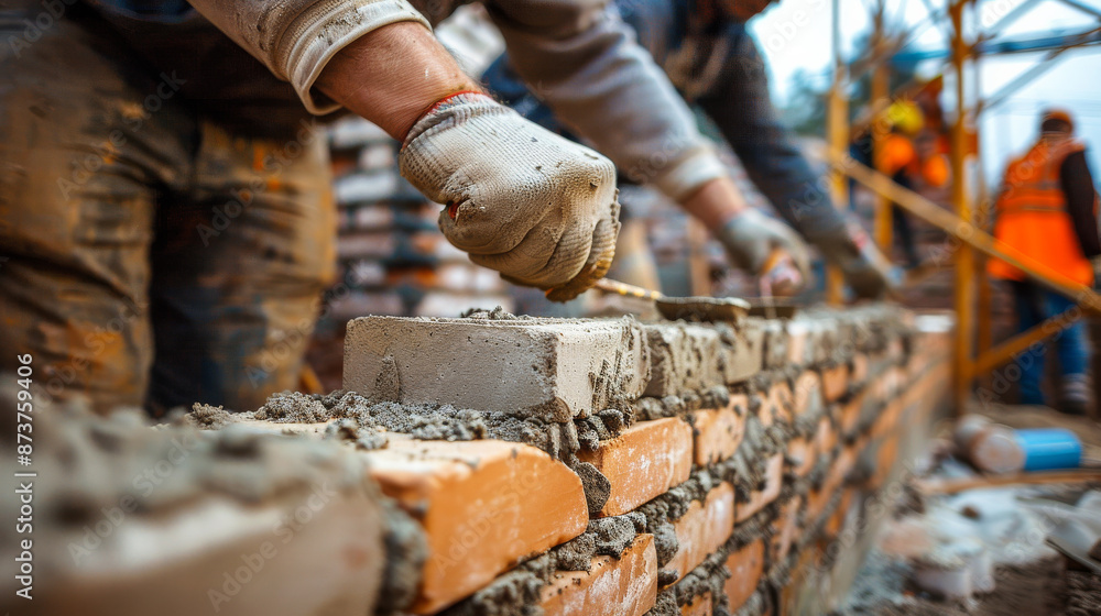 Building Wall with Bricklaying Team Building Wall with Bricklaying Team