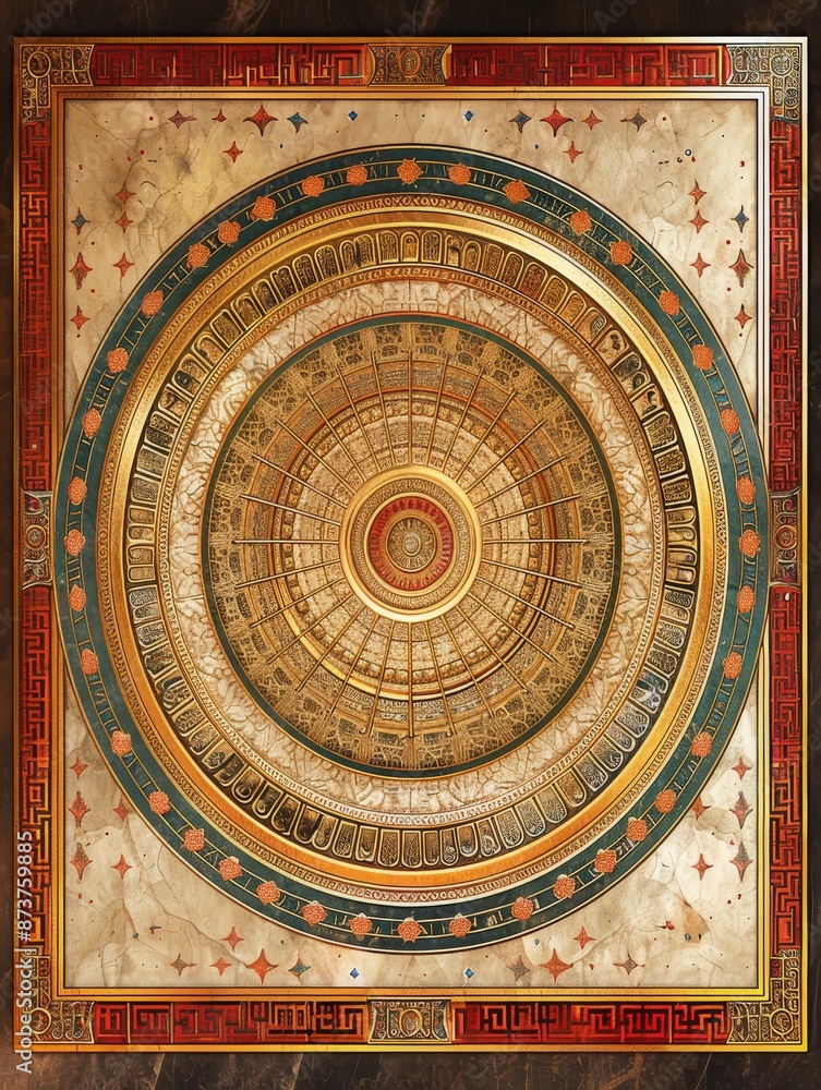 Obraz premium Baroque Classical Abstract Marble Framed Ceiling Art with Ornate Border. Luxury Lavish Decor Victorian Elements with Seamless Pattern Background Texture