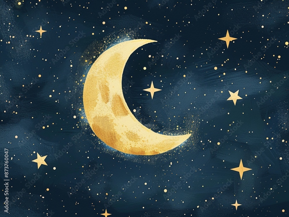Moon and stars, simple curves, night sky, peaceful slumber, dreamy backdrop Moon and stars, simple curves, night sky, peaceful slumber, dreamy backdrop