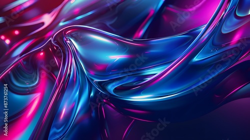 Vibrant 3d glass reflections creating a mesmerizing abstract image on a black backdrop, with a play of blue, pink, and purple hues. 