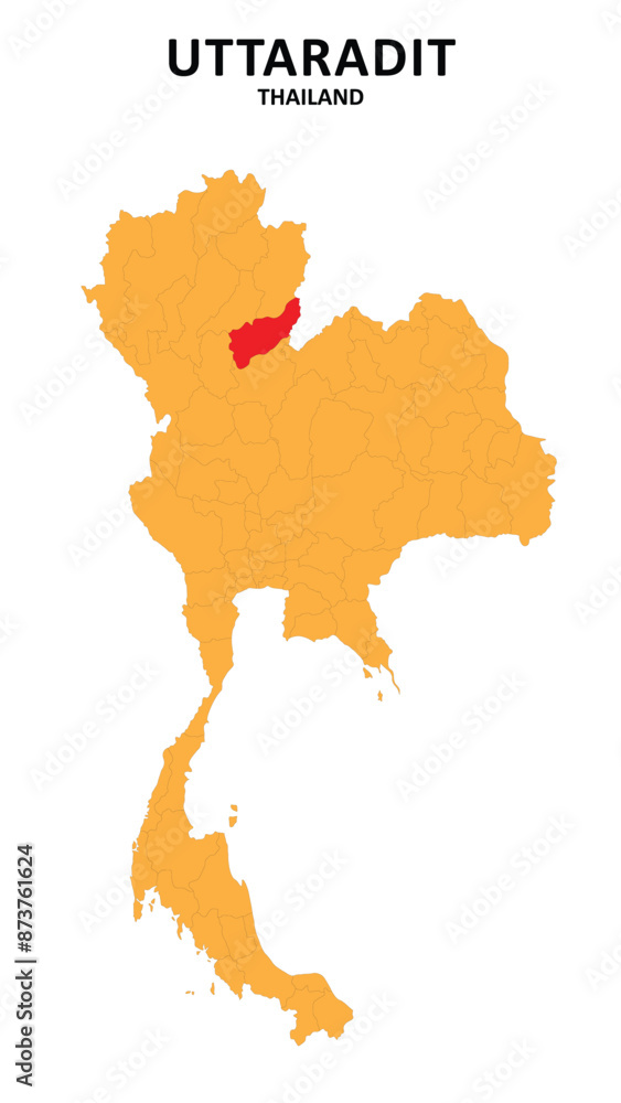 Uttaradit Map is highlighted on the Thailand map with detailed State and region outlines. Uttaradit Map is highlighted on the Thailand map with detailed State and region outlines.
