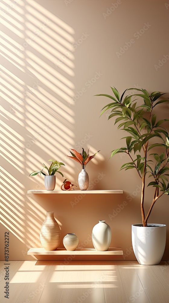a potted plant sits on a shelf with a potted plant in front of it. a potted plant sits on a shelf with a potted plant in front of it.