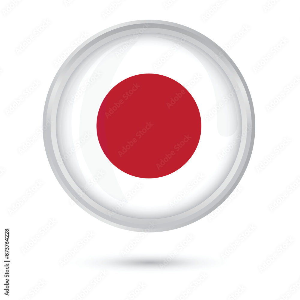 Japan flag design. Round shining red circle emblem of Japanese National pride and tradition in round frame. National flag of Japan for national day celebration on 11 February, poster flyer and website Japan flag design. Round shining red circle emblem of Japanese National pride and tradition in round frame. National flag of Japan for national day celebration on 11 February, poster flyer and website