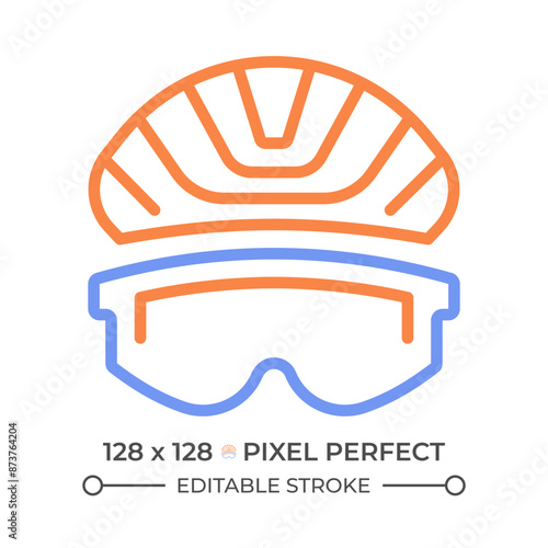 Sport glasses two color line icon. Protective gear for sports activities. Sports safety, protective eyewear bicolor outline symbol. Duotone linear pictogram. Isolated illustration. Editable stroke