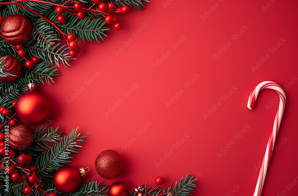 Red christmas banner with ornaments Red christmas banner with ornaments