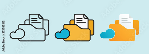 Cloud file and folder backup illustration design with outline, field and gradient variations