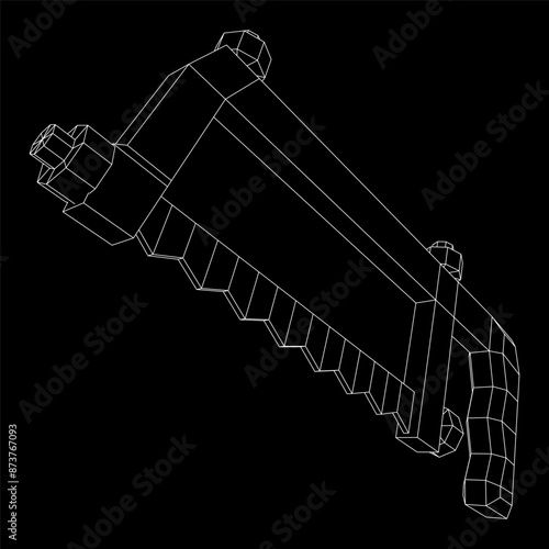 Hacksaw manual or Hand hacksaw. Wireframe low poly mesh vector illustration