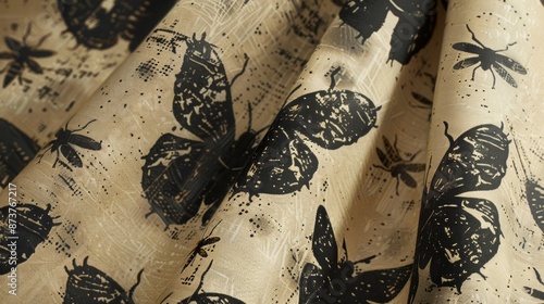 A versatile fabric with a simple yet eyecatching pattern of abstract insect silhouettes in various sizes.. photo