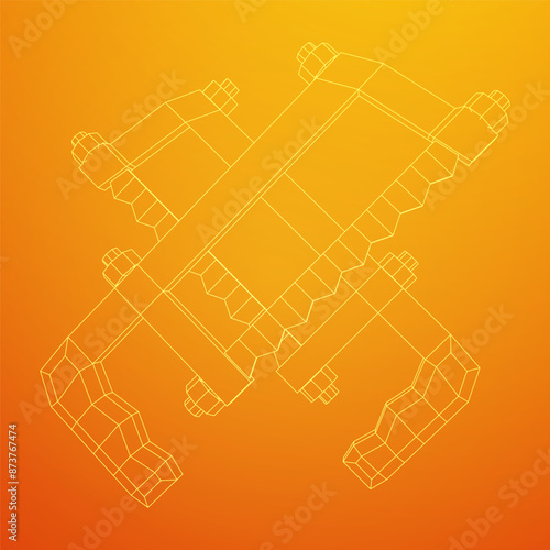 Hacksaw manual or Hand hacksaw. Wireframe low poly mesh vector illustration
