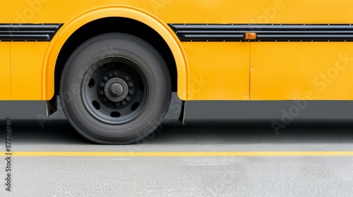 Wallpaper Mural Close-up of a school bus, highlighting the front, wheels, and yellow exterior, students visible inside, emphasizing the transportation aspect Torontodigital.ca