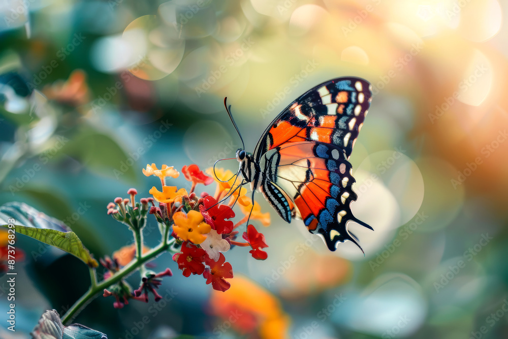 Colourful butterflies on flowers. AI generative. Colourful butterflies on flowers. AI generative.