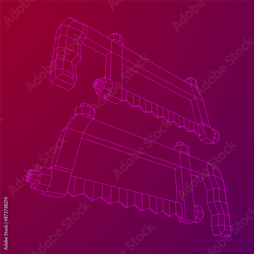 Hacksaw manual or Hand hacksaw. Wireframe low poly mesh vector illustration
