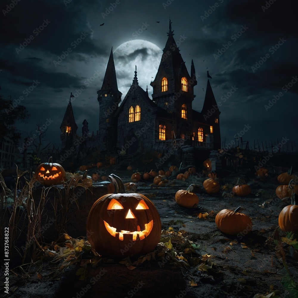 3d illustration of pumpkin for halloween in castle background
3d illustration of pumpkin for halloween in castle background