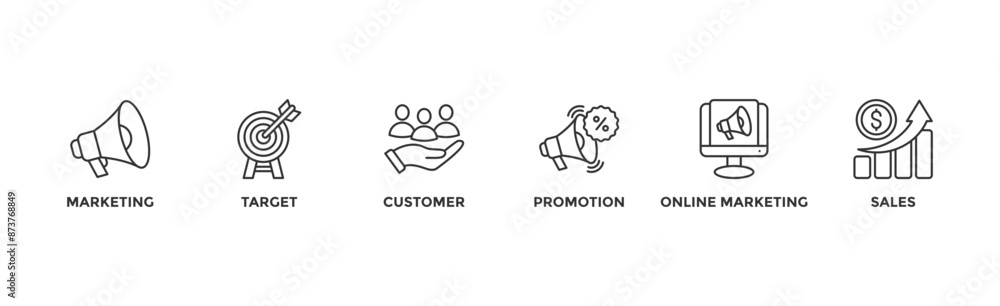 Advertising banner web icon vector illustration concept with icon of marketing, target, customer, promotion, online marketing, and sales Advertising banner web icon vector illustration concept with icon of marketing, target, customer, promotion, online marketing, and sales