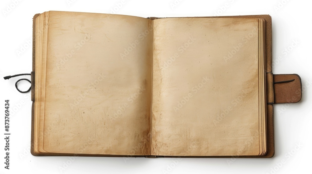 Notebook opened on white background with top view and clipping path Notebook opened on white background with top view and clipping path