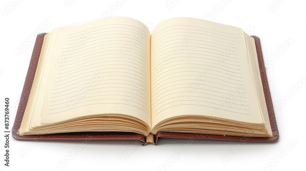 Obraz premium Notebook opened on white background with top view and clipping path