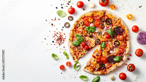 Vegan Pizza deconstructed | A pizza topped with tomato sauce, vegan cheese, mushrooms, bell peppers, and olives 01.jpg