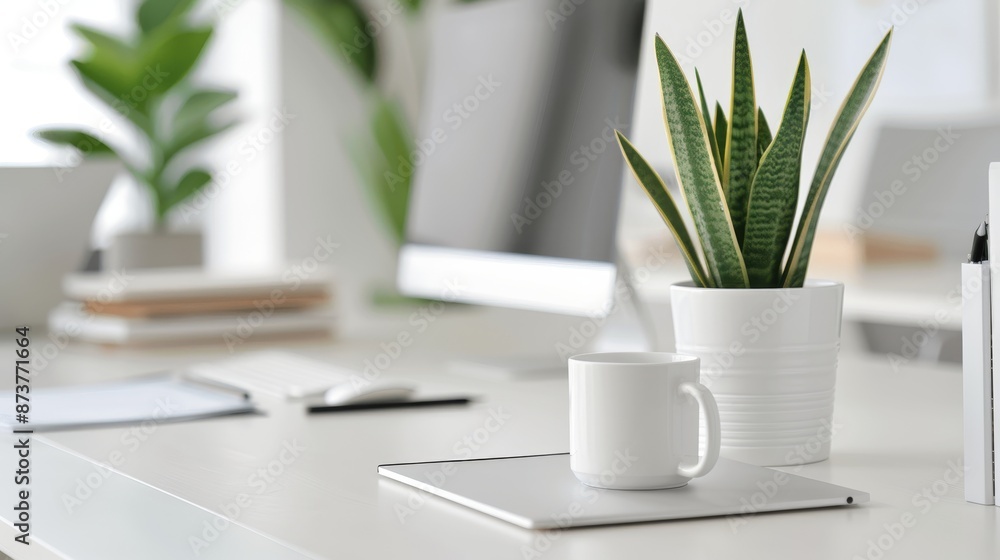 Dynamic office environment with a desk full of neatly arranged work supplies, equipment, and organizational tools, highlighting productivity Dynamic office environment with a desk full of neatly arranged work supplies, equipment, and organizational tools, highlighting productivity