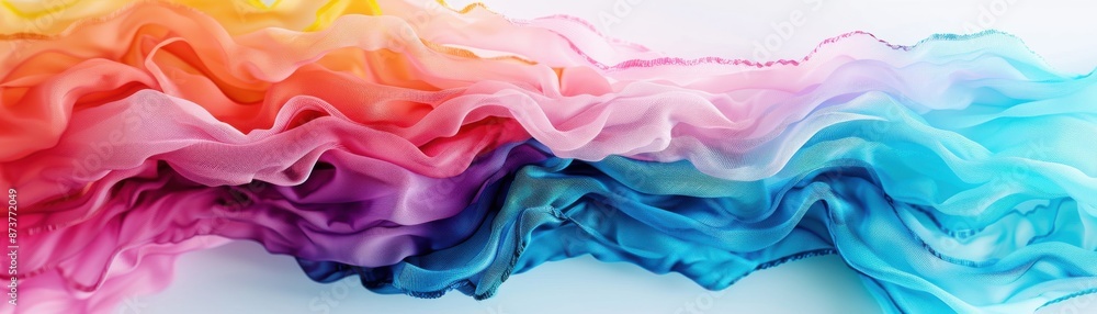 Obraz premium Vibrant and colorful flowing fabric in shades of red, pink, purple, blue, and teal, creating a visually stunning abstract artwork.