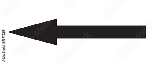 Straight long arrow pointing left. black cursor, thick pointer vector icon isolated on white background.