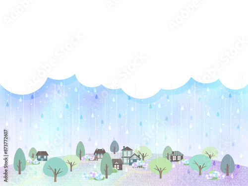 雨の日の風景イラスト