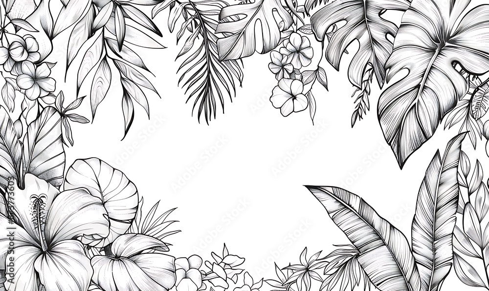 Fototapeta premium Tropical Floral Border Illustration