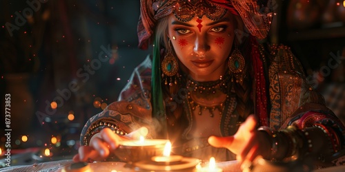 The gypsy girl stared into the fire to see what would happen.