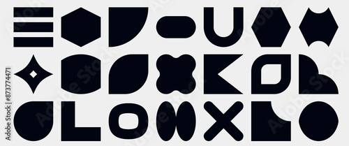 Wallpaper Mural Black geometric shape collection. Set of trendy retro brutalists elements. New modern vector art Torontodigital.ca