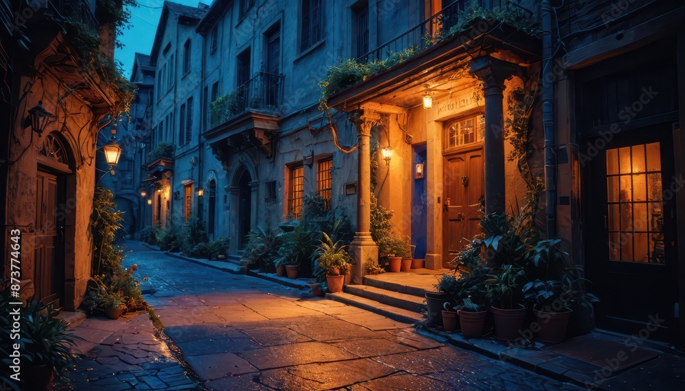 Fototapeta premium Old Town Alley at Dusk.