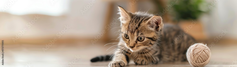 Soothing image of a kitten playing with a ball of yarn in a cozy room, Animal, Calm and Pure concept Soothing image of a kitten playing with a ball of yarn in a cozy room, Animal, Calm and Pure concept