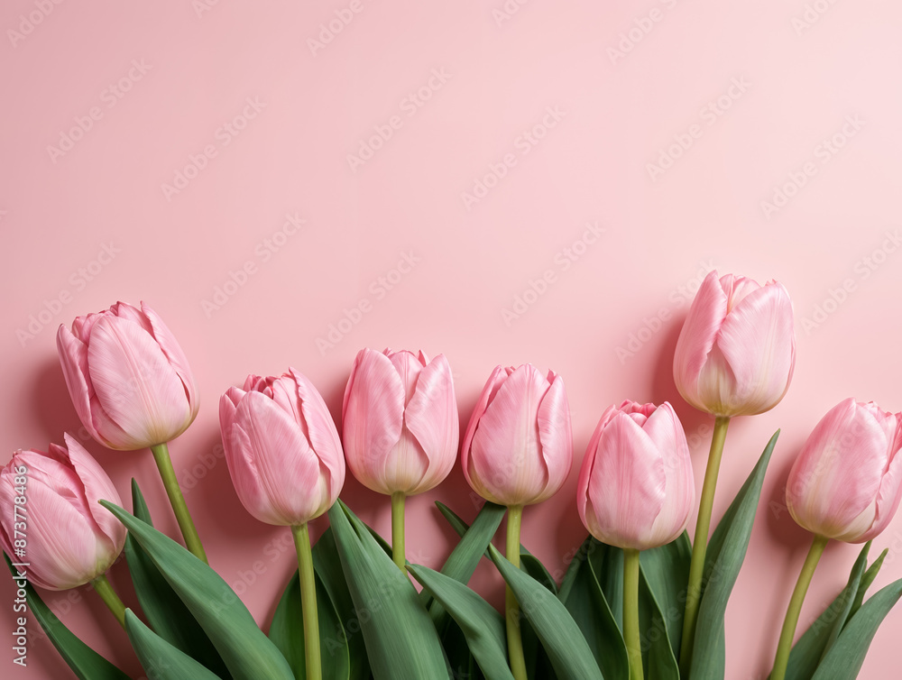 Fototapeta premium Pink Tulips on Pink Background