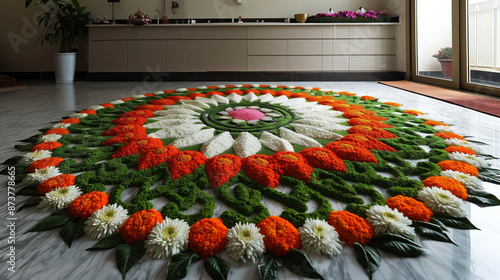 India Independence Day. Rangoli designs featuring the Indian flag tri colour photo