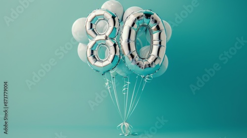 Elegant 80th Birthday Balloons Against Teal Background