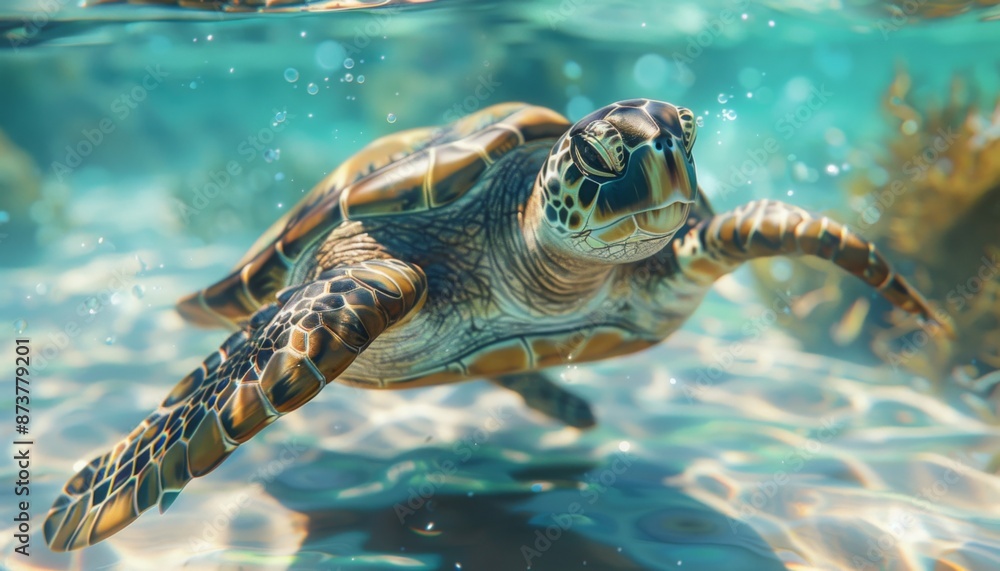 Obraz premium Sea turtle swimming in clear tropical waters animal