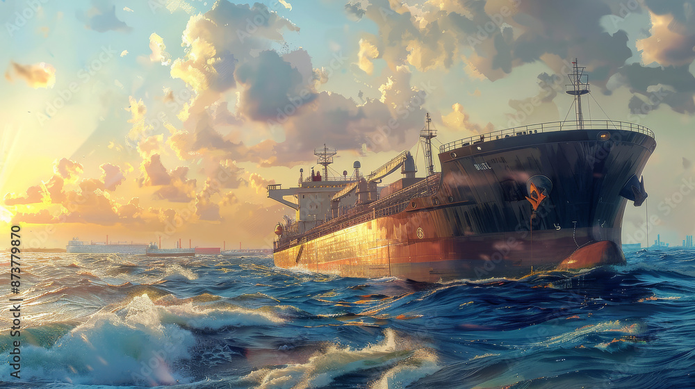 Fototapeta premium Large Oil Transport Ship in Open Sea