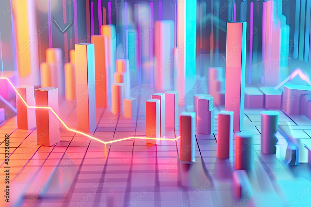Abstract 3D city skyline with stock market data, representing financial growth and investment Abstract 3D city skyline with stock market data, representing financial growth and investment