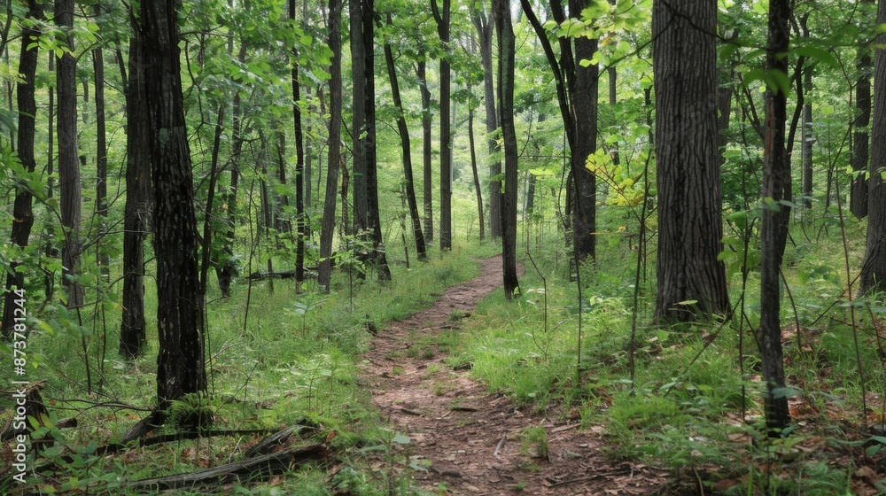 Fototapeta premium An expansive forest with a wellmarked trail system providing endless opportunities for hiking biking and exploring..