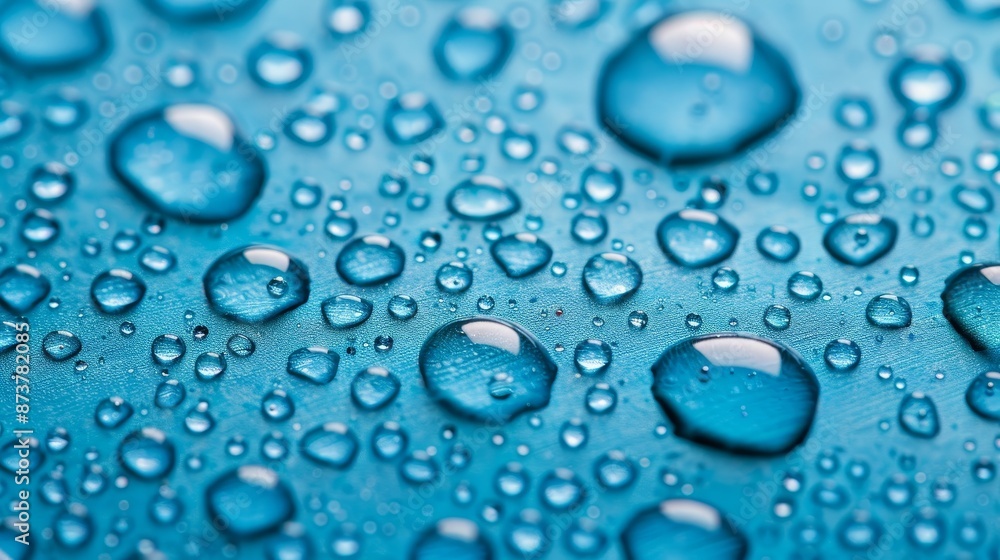 Macro shot of water droplets on a smooth surface, highlighting the liquid and moist characteristics, a fresh and detailed perspective Macro shot of water droplets on a smooth surface, highlighting the liquid and moist characteristics, a fresh and detailed perspective