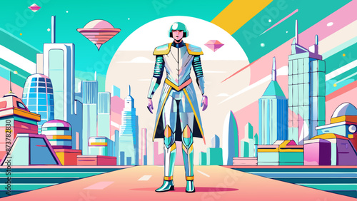 Futuristic Cyberpunk Cityscape with Female Character in Sci-Fi Armor