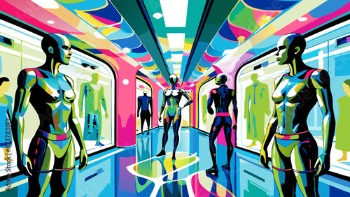 Futuristic Mannequin Display in Vibrant Retail Boutique