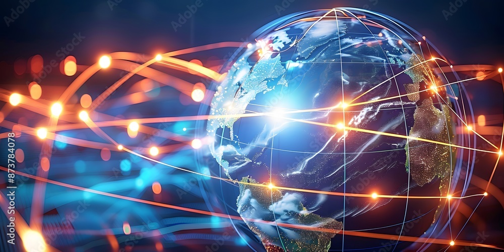 Digital world globe out of control, extreme speed of global network and excessive connectivity on Earth, super fast data transfer in a mad rush and crazy exchanges Digital world globe out of control, extreme speed of global network and excessive connectivity on Earth, super fast data transfer in a mad rush and crazy exchanges